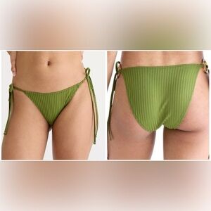 NWT J. Crew Green Wide-Rib Curved-Waist Cheeky String Bikini Bottom w/ Rings, L